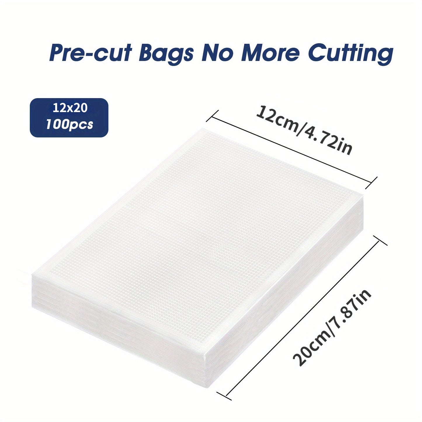 50 or 100 pieces of Textured Vacuum Food Packaging Bags, perfect for commercial evacuation storage and compression. These plastic sealing bags feature a mesh design for keeping food fresh. Ideal for household and kitchen use, these vacuum bags are