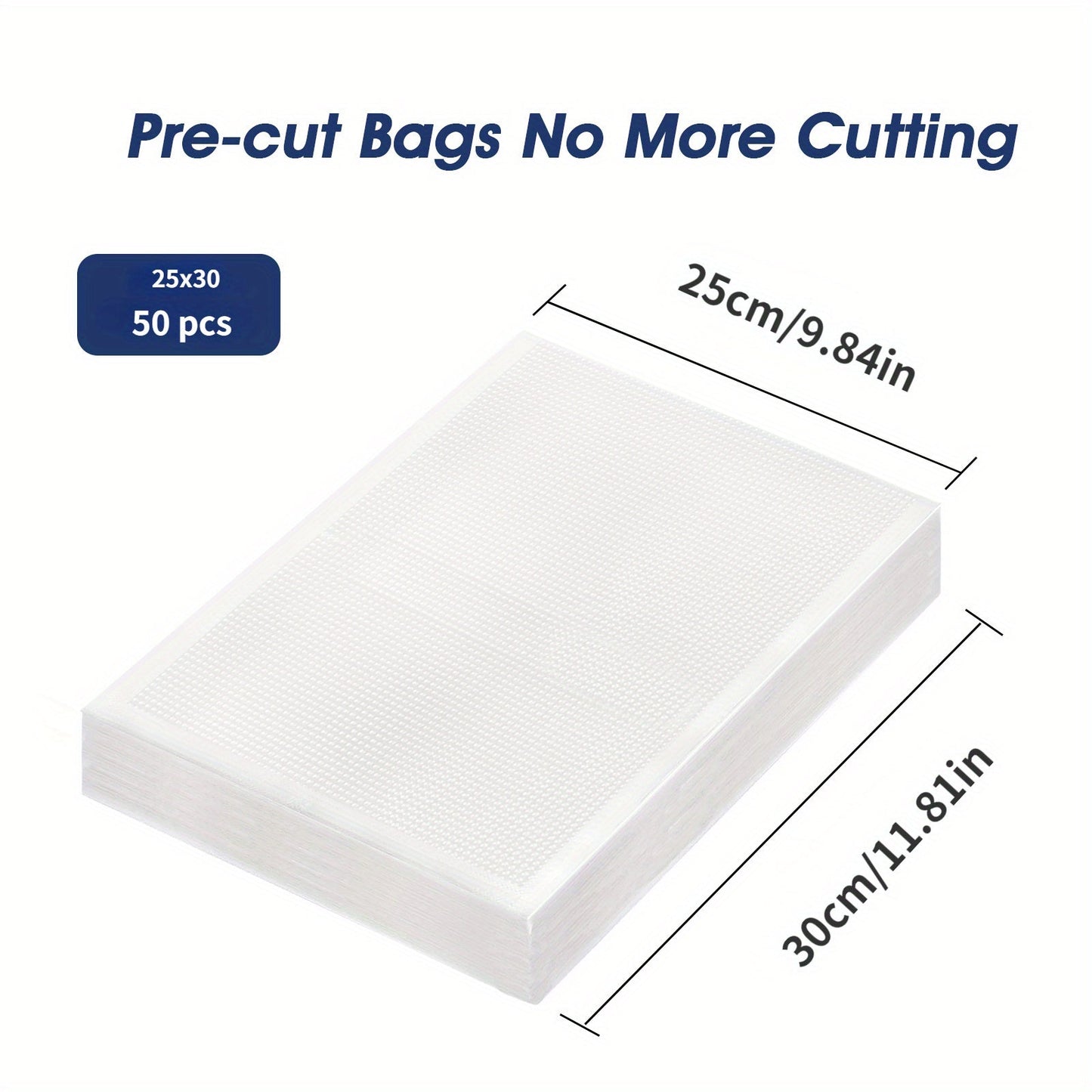 50 or 100 pieces of Textured Vacuum Food Packaging Bags, perfect for commercial evacuation storage and compression. These plastic sealing bags feature a mesh design for keeping food fresh. Ideal for household and kitchen use, these vacuum bags are