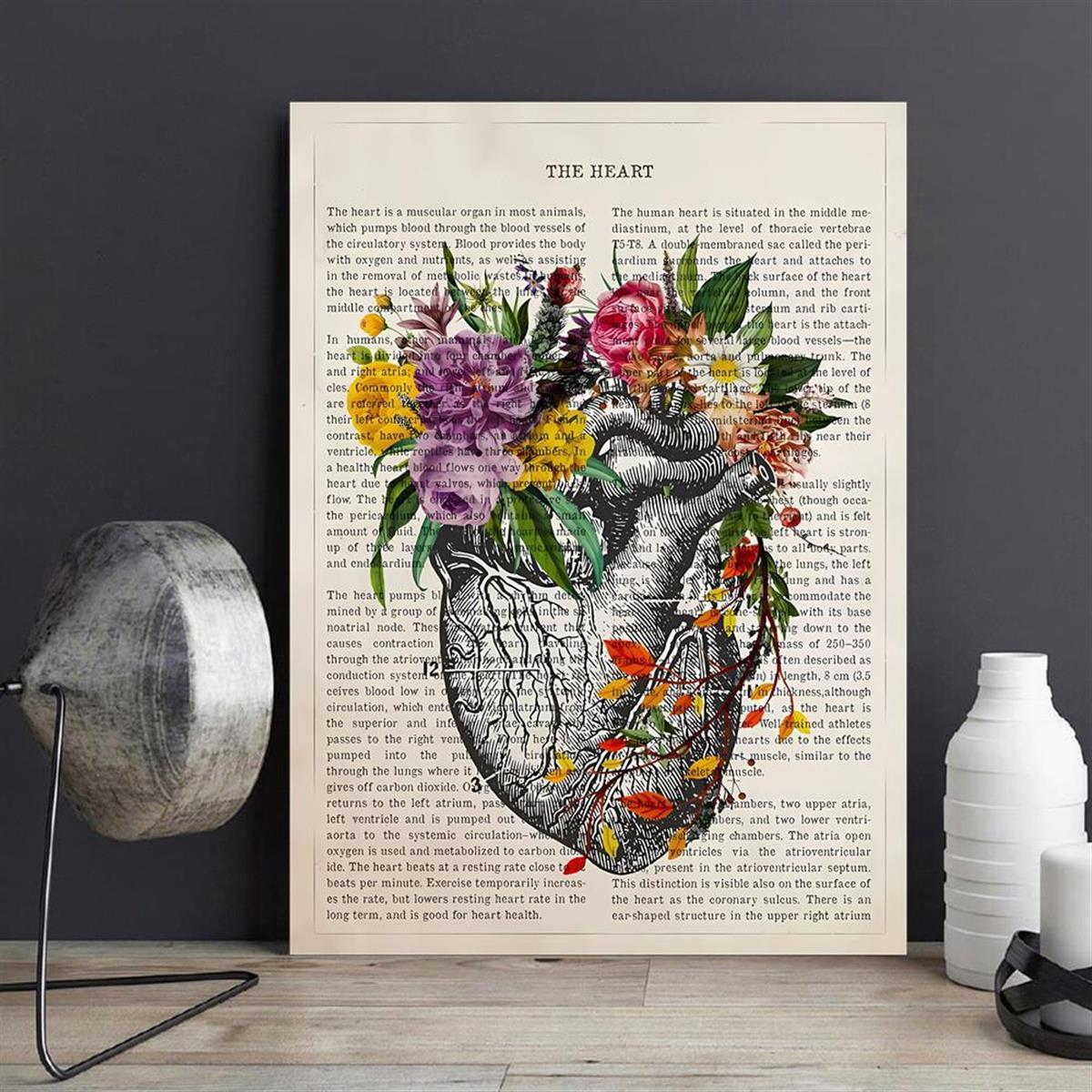 Heart anatomy canvas poster print for cardiologist gift or medical decor, ideal for wall art in home or medical school. Unframed.