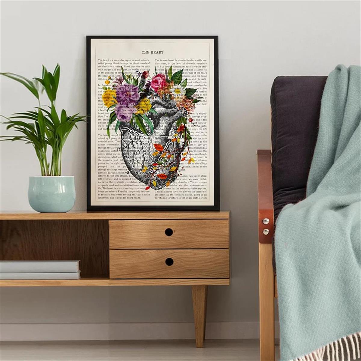 Heart anatomy canvas poster print for cardiologist gift or medical decor, ideal for wall art in home or medical school. Unframed.