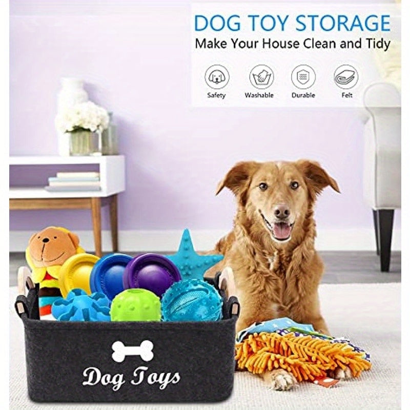 Durable storage box for pet toys, laundry basket for dogs and cats, home organizer made of polyester.