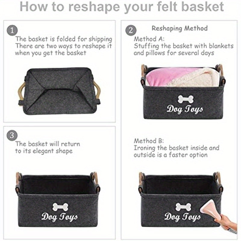 Durable storage box for pet toys, laundry basket for dogs and cats, home organizer made of polyester.