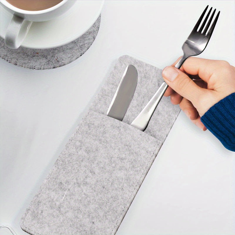 12-piece dining table decor set includes wipe-clean felt placemats, washable place mats, coasters, and cutlery bag. Ideal for kitchen and dining room.