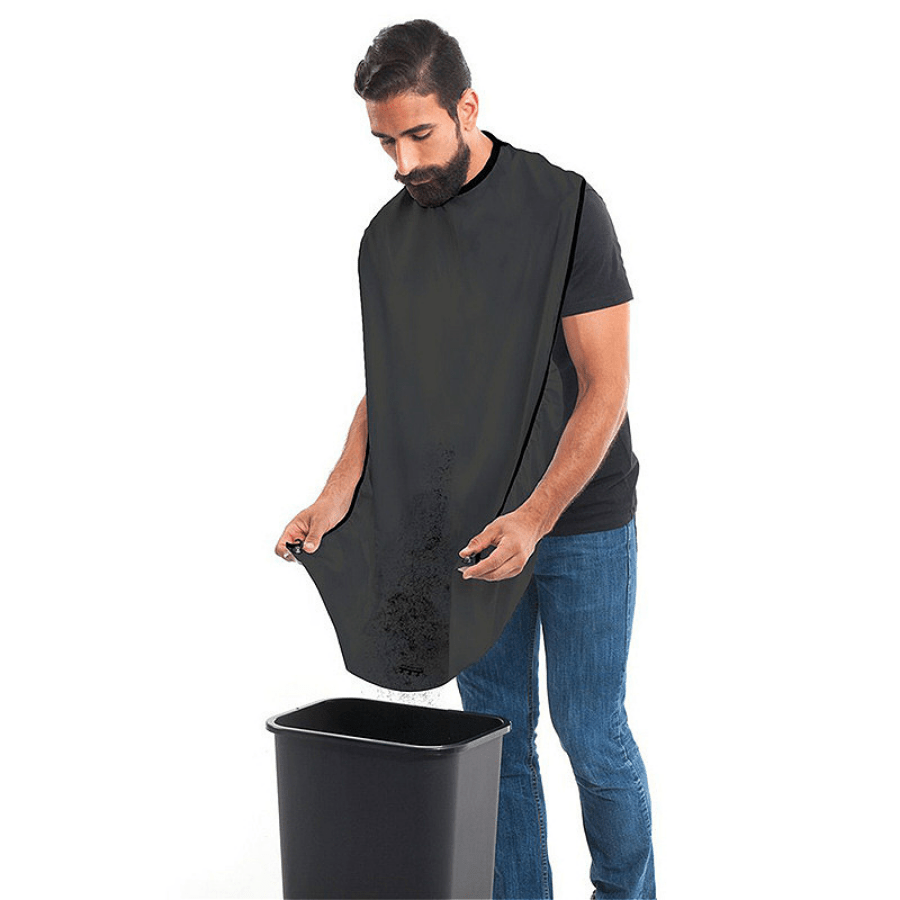 Waterproof beard shaving apron for men - no power required; doubles as a bathroom organizer and gift for him.