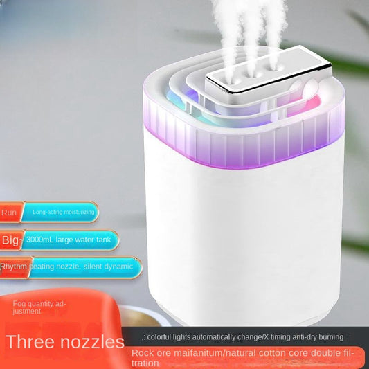 Silent Rhythm Humidifier with 3L capacity and three spouts for home or office use.