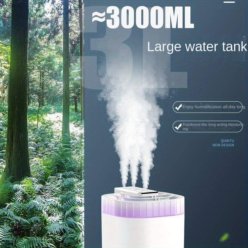 Silent Rhythm Humidifier with 3L capacity and three spouts for home or office use.