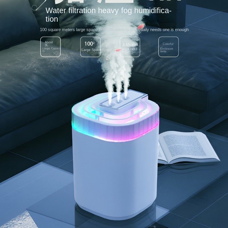 Silent Rhythm Humidifier with 3L capacity and three spouts for home or office use.