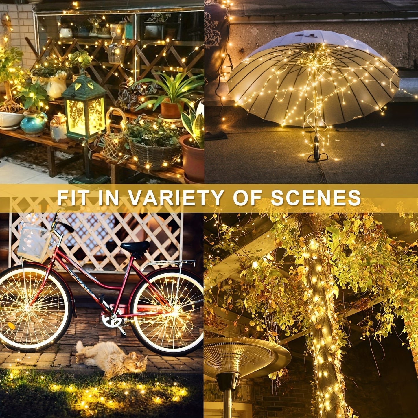 Outdoor Solar String Lights with 8 modes for Tree Garden Xmas Party Wedding, Auto On/Off feature, available in Warm White, Colorful, or White.