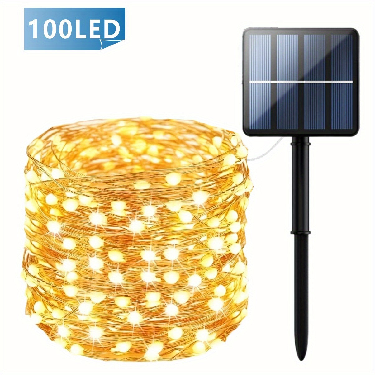 Outdoor Solar String Lights with 8 modes for Tree Garden Xmas Party Wedding, Auto On/Off feature, available in Warm White, Colorful, or White.