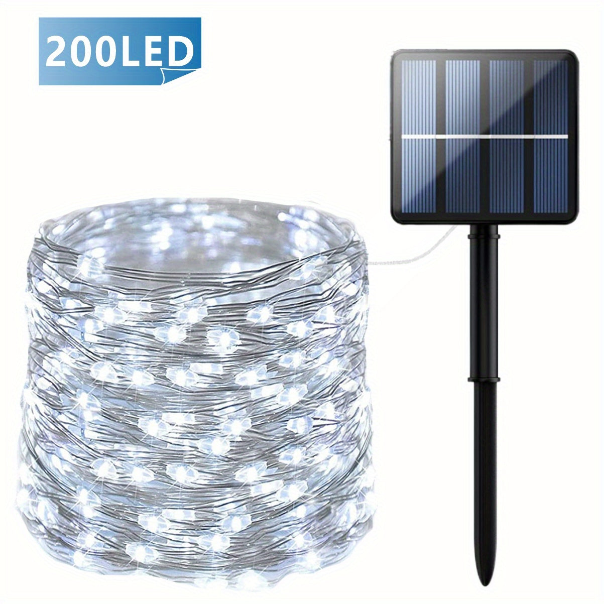 Outdoor Solar String Lights with 8 modes for Tree Garden Xmas Party Wedding, Auto On/Off feature, available in Warm White, Colorful, or White.