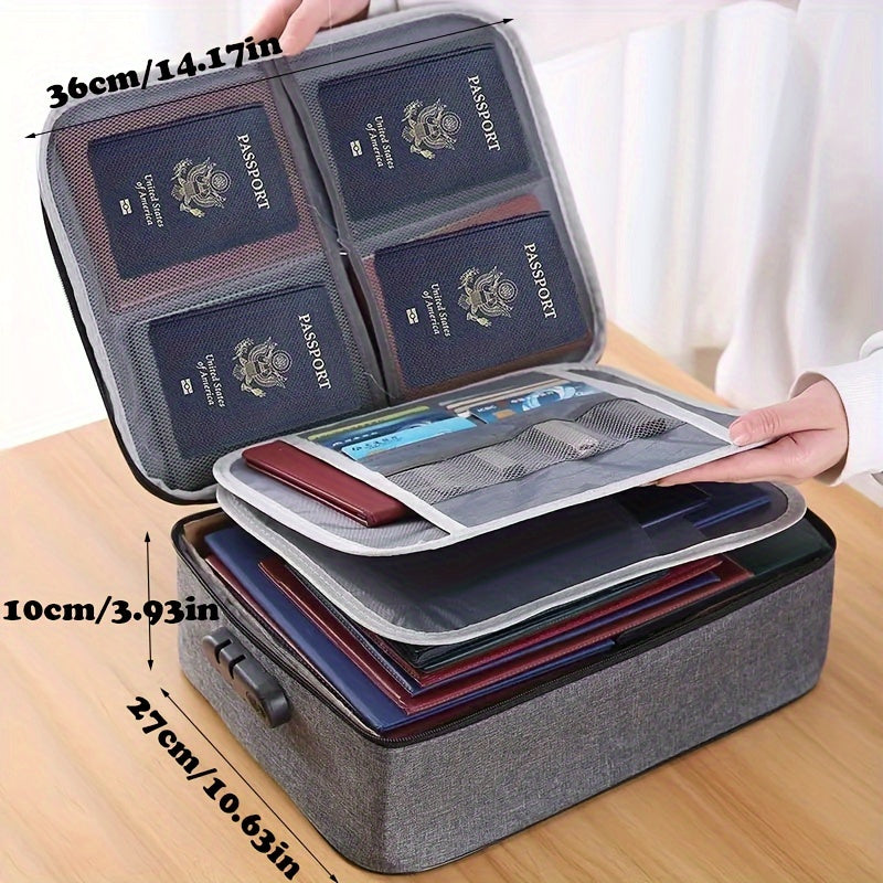 1pc Document Bag with Combination Lock, 3-Layer File Storage Case with Water-Resistant Zipper for Laptop Files and Certificates.