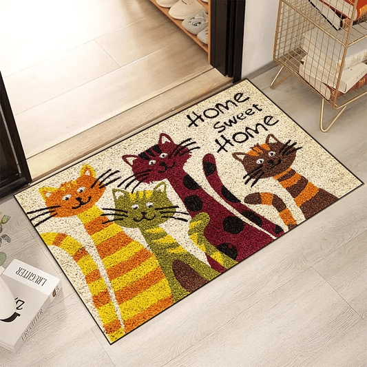 Cat's Sweet Home Pattern Door Rug - 1 Piece, Dirt Resistant, Decorative Carpet for Home Shoe Entry. Can be Used as an Indoor or Outdoor Entrance Mat, Absorbent Bath Mat. Suitable for Living Room, Bedroom, Bathroom, Kitchen, Balcony, Patio, or Laundry.