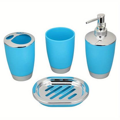 6-piece bathroom accessory set includes trash can, toilet brush, lotion dispenser, soap dish, mouthwash cup, and toothbrush holder; perfect for bathroom decor or housewarming gift.