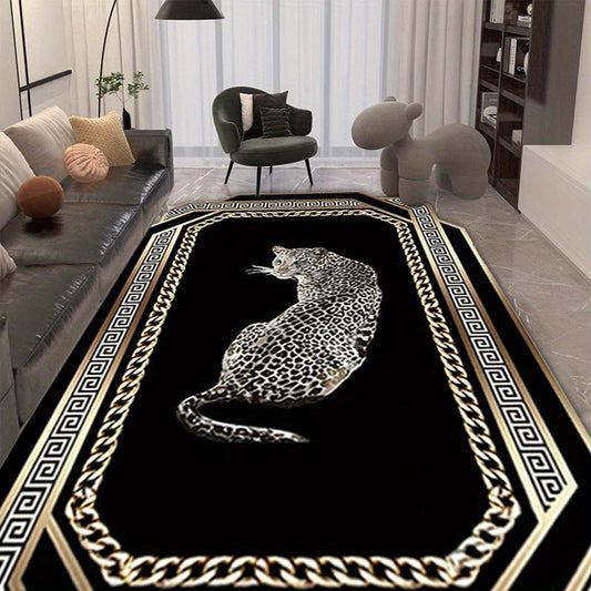 Thick Non-Slip Crystal Velvet Carpet in Luxurious Black Leopard Print Design for Living Room, Bedroom, and Coffee Table Decoration