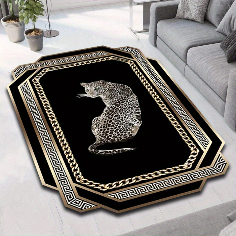 Thick Non-Slip Crystal Velvet Carpet in Luxurious Black Leopard Print Design for Living Room, Bedroom, and Coffee Table Decoration