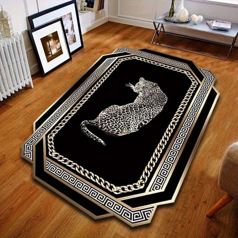 Thick Non-Slip Crystal Velvet Carpet in Luxurious Black Leopard Print Design for Living Room, Bedroom, and Coffee Table Decoration