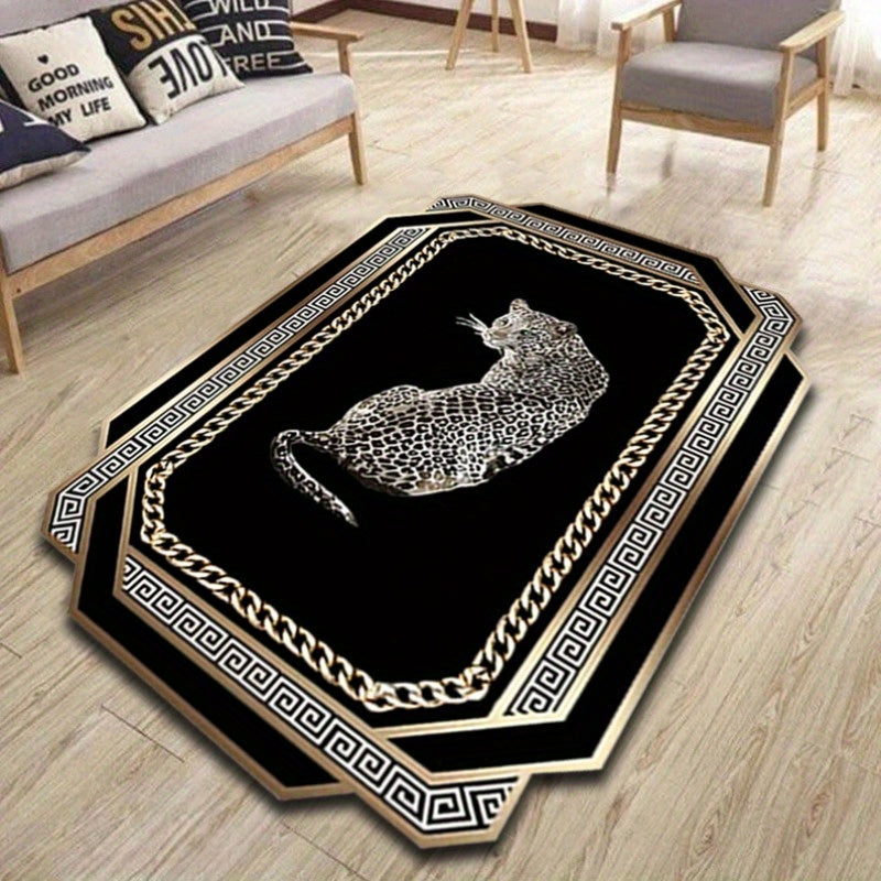 Thick Non-Slip Crystal Velvet Carpet in Luxurious Black Leopard Print Design for Living Room, Bedroom, and Coffee Table Decoration