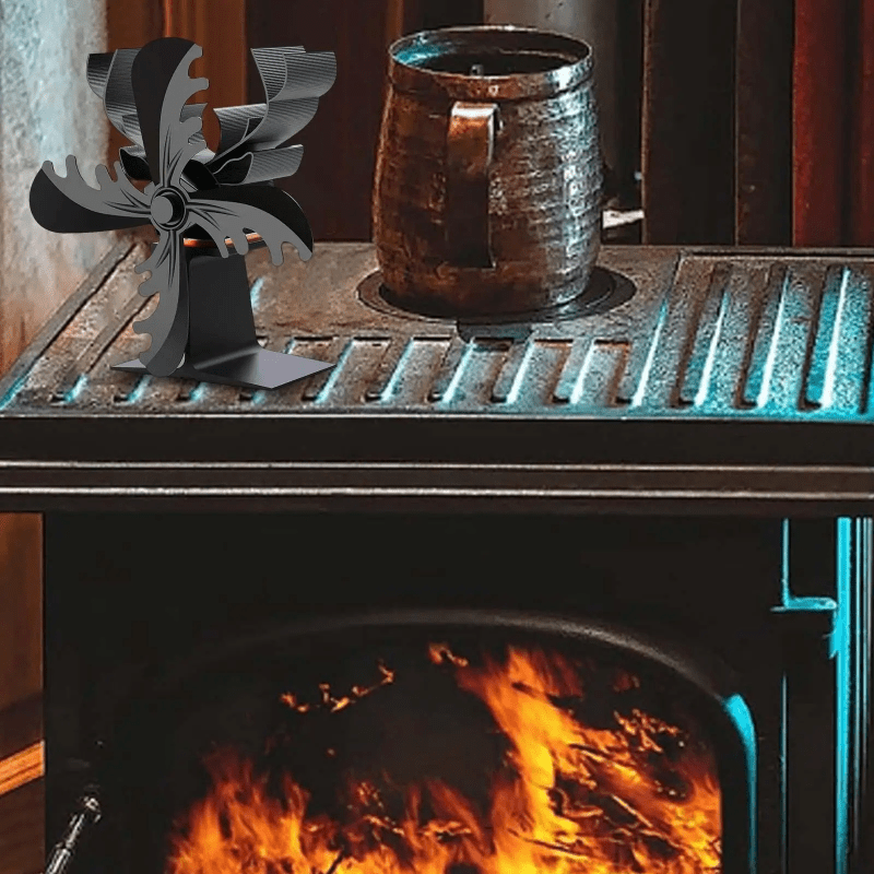 Christmas Heat Powered Stove Fan Fireplace Fan 1pc - 17.78x8.89x17.78cm - Low Noise Aluminum Alloy - Wood Stove Fan - Non-Electric Fan for Wood - Thermoelectric Fan - Perfect Gift for Thanksgiving, Halloween, and Christmas - Essential Fireplace Accessory