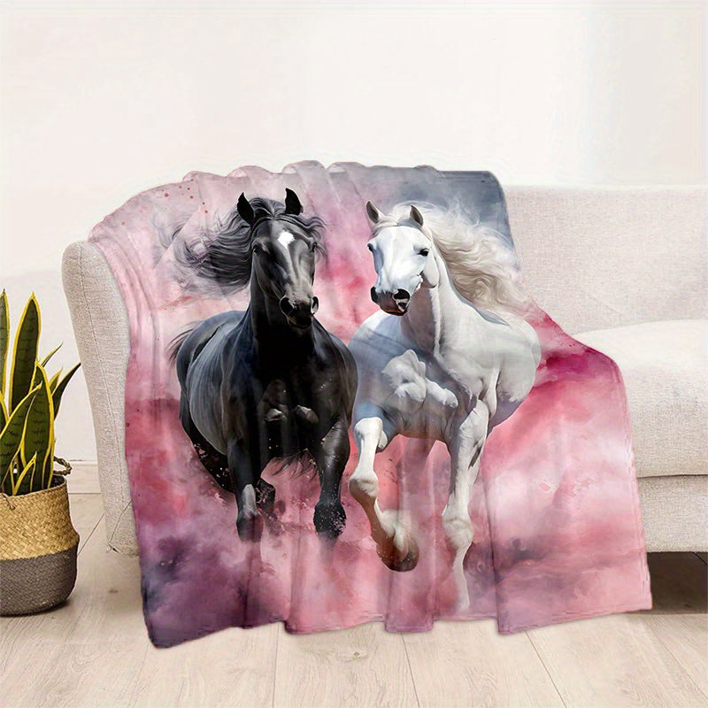 Stay warm and cozy with our cozy black and white horse pink print blanket. This lightweight flannel throw is perfect for the sofa, bed, living room, office, chair, couch, travel, camping, and more. Made with digital printing fleece and soft, warm flannel