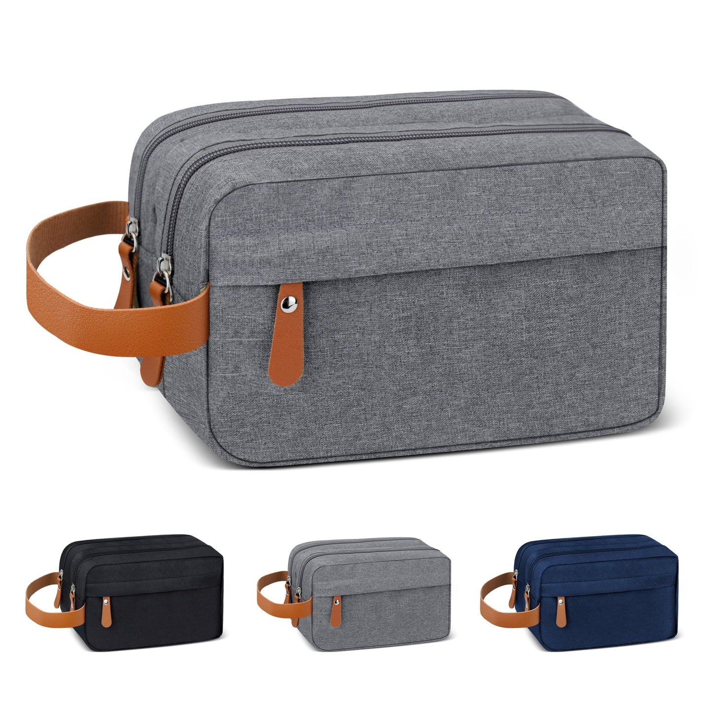 Men's water resistant travel toiletry bag with hanging organizer for toiletries and shaving accessories.