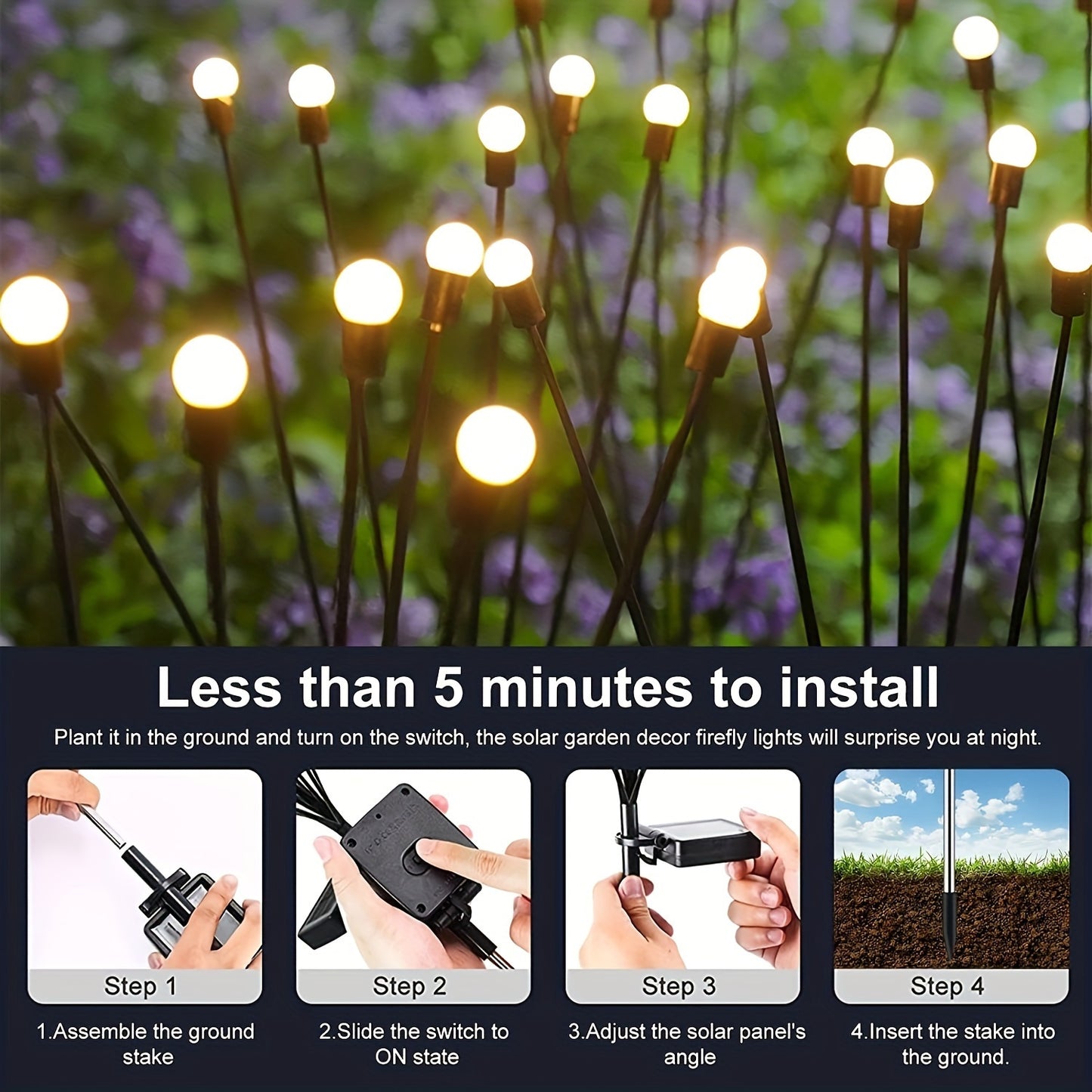 6/8/10 Solar Lawn Lamps with Wind-Driven LED Firefly, Garden Festival Decoration