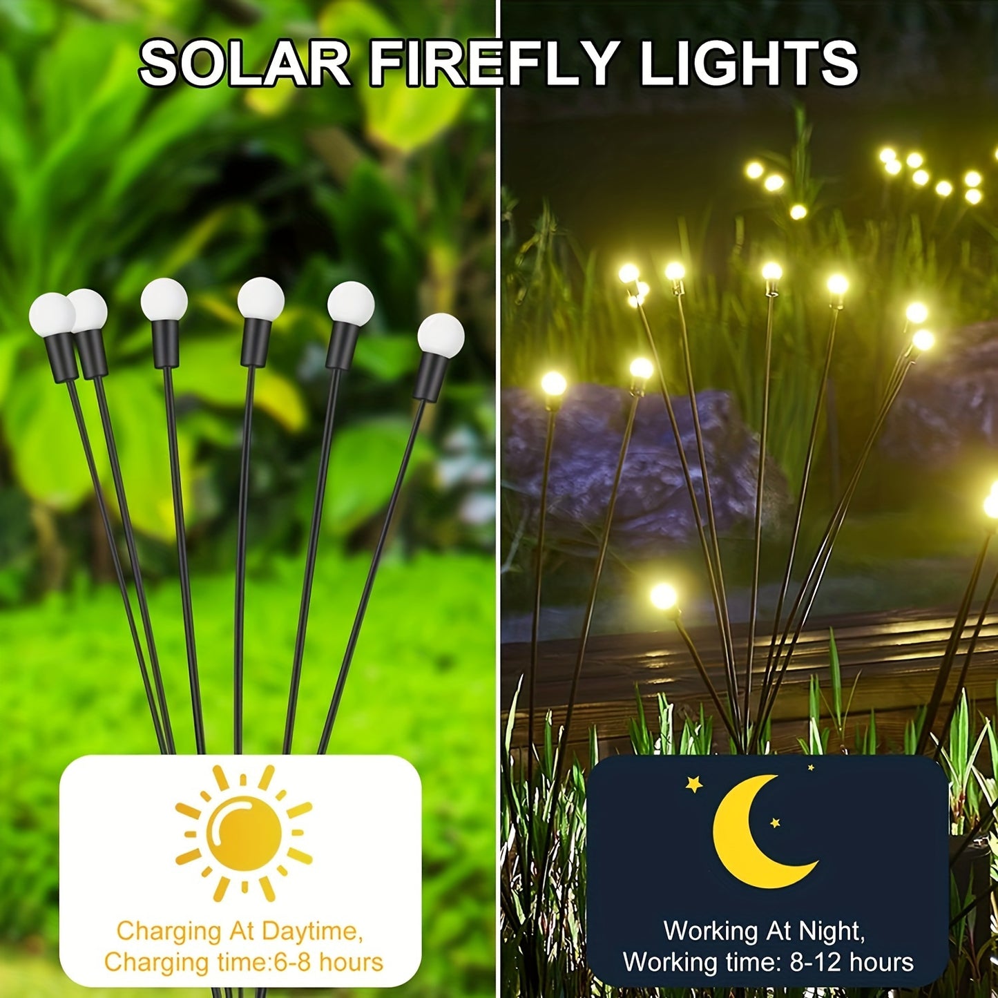 6/8/10 Solar Lawn Lamps with Wind-Driven LED Firefly, Garden Festival Decoration