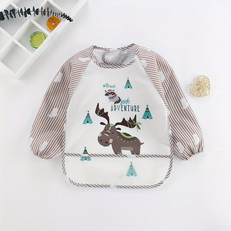 Waterproof, Cartoon-Print Long-Sleeved Feeding Bib - Perfect Gift for Christmas, Halloween, Thanksgiving, New Year's, Valentine's Day, or Easter!