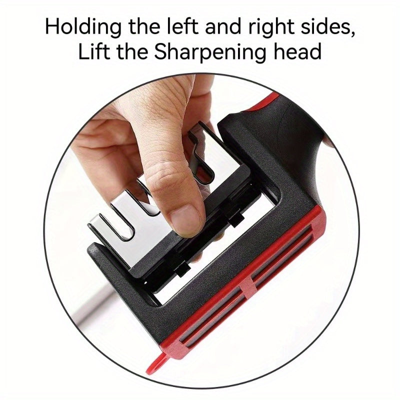 A versatile kitchen tool for sharpening knives and scissors, the 3-Stage Stainless Steel Knife Sharpener is compatible with ceramic blades.