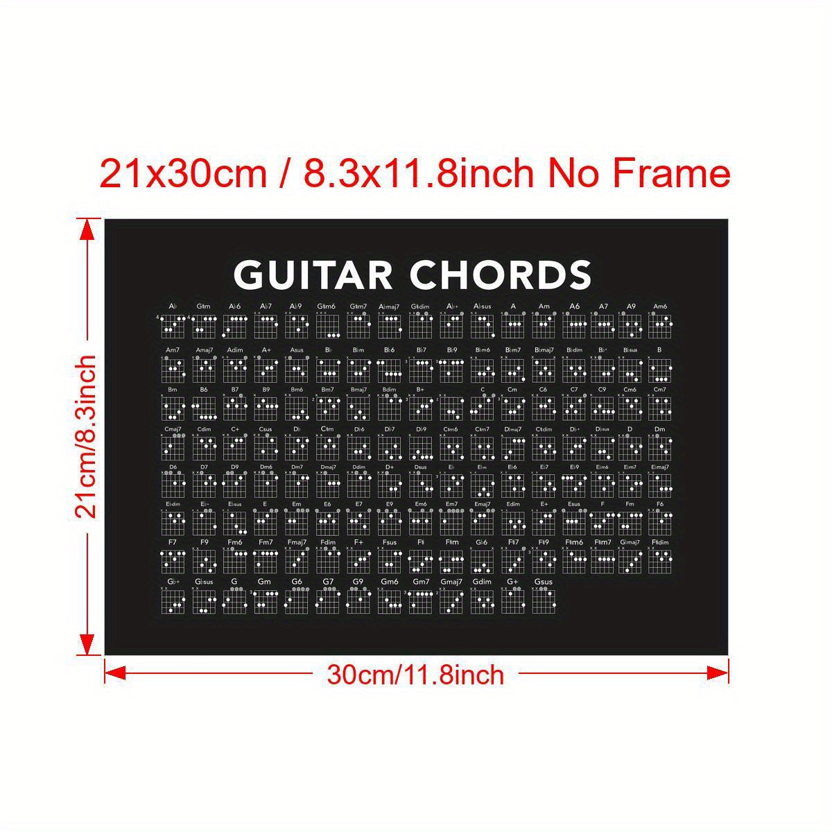 Canvas poster of guitar chords for living room or bedroom wall decor, frameless.