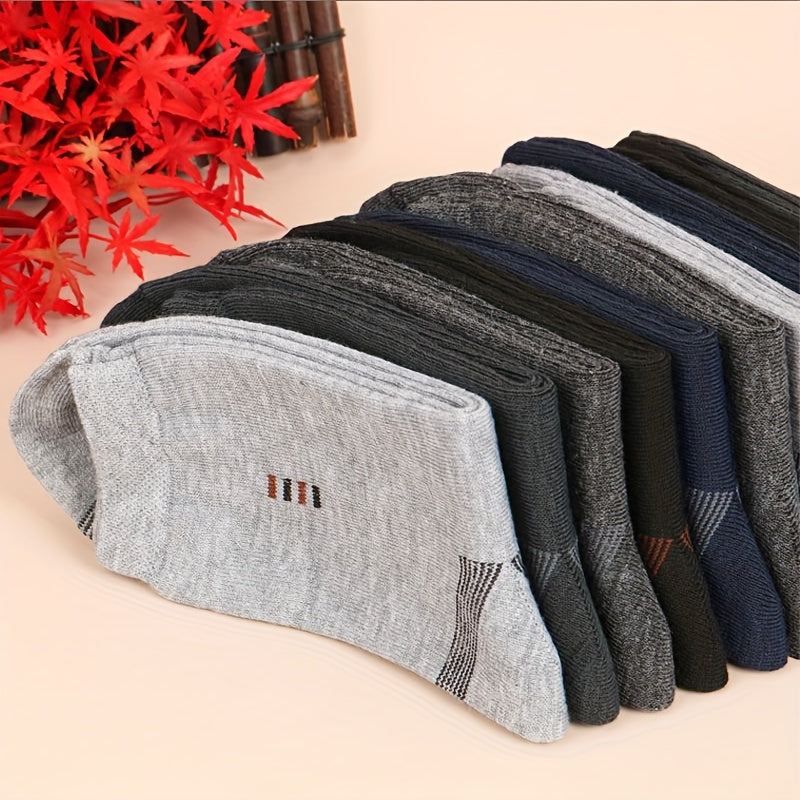 5 Pairs of Men's Classic Crew Socks, Breathable and Comfortable for All Seasons