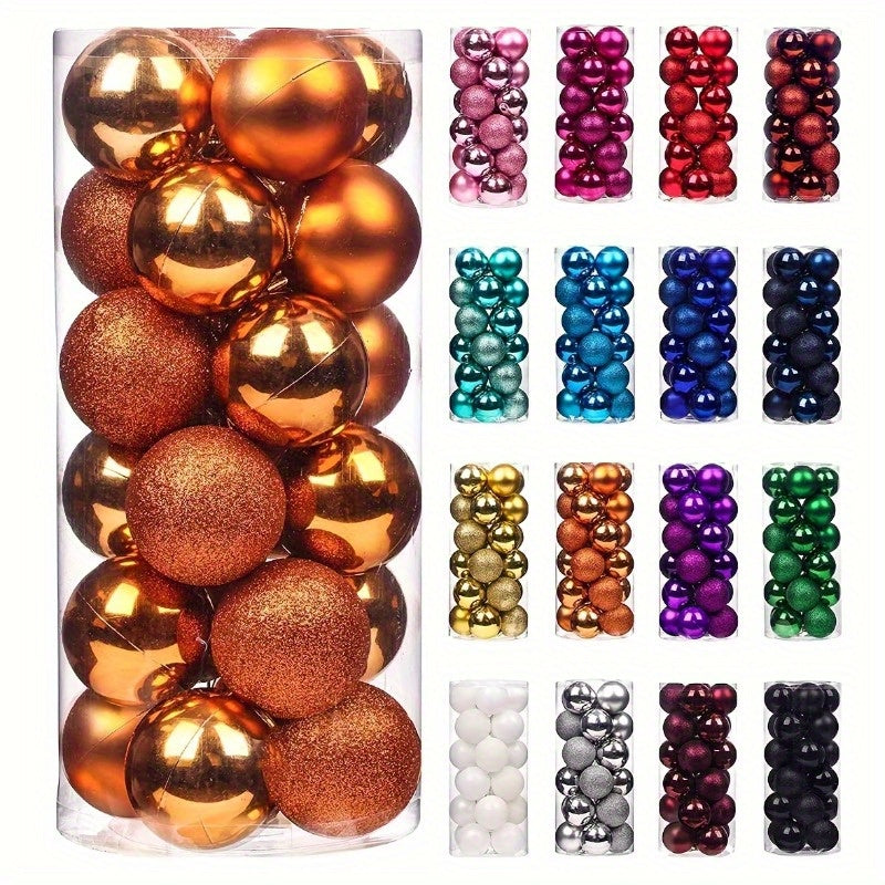 1.18 inch Christmas ball ornaments for holiday decorating. Pack of 24 shatterproof balls for Christmas trees, weddings, parties, and hanging decorations.