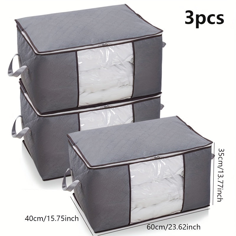 Set of 3 large gray storage bags for outdoor use.