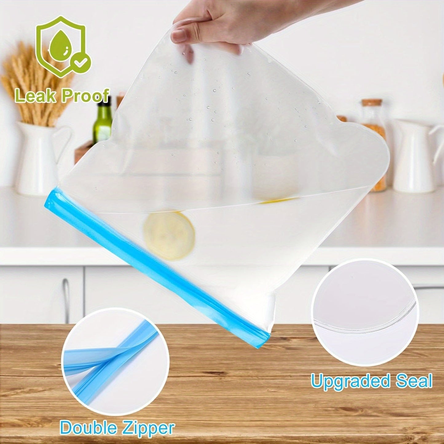 1 Set of 10 Reusable Silicone Food Storage Bags, Leak Proof Zip Containers that Stand on their Own, BPA-Free Sandwich Bags, Non-Toxic, Dishwasher and Freezer Safe, Essential Kitchen Accessories