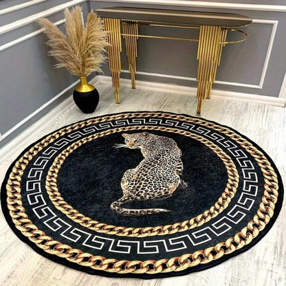 Thickened Non-slip High Quality Golden Diamond Velvet Round Light Luxury Leopard Decorative Living Room Carpet - High-end Bedroom Bedside Soft Floor Mat/Cloakroom Leisure Area/Coffee Table Plush Rug