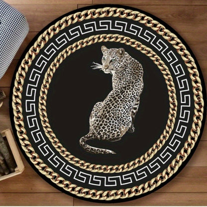 Thickened Non-slip High Quality Golden Diamond Velvet Round Light Luxury Leopard Decorative Living Room Carpet - High-end Bedroom Bedside Soft Floor Mat/Cloakroom Leisure Area/Coffee Table Plush Rug