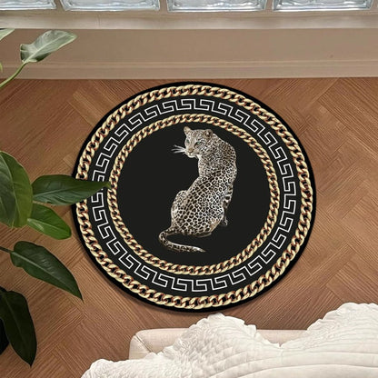 Thickened Non-slip High Quality Golden Diamond Velvet Round Light Luxury Leopard Decorative Living Room Carpet - High-end Bedroom Bedside Soft Floor Mat/Cloakroom Leisure Area/Coffee Table Plush Rug