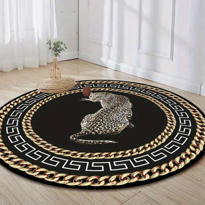 Thickened Non-slip High Quality Golden Diamond Velvet Round Light Luxury Leopard Decorative Living Room Carpet - High-end Bedroom Bedside Soft Floor Mat/Cloakroom Leisure Area/Coffee Table Plush Rug