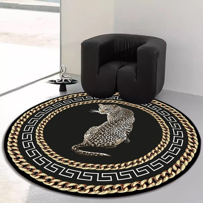 Thickened Non-slip High Quality Golden Diamond Velvet Round Light Luxury Leopard Decorative Living Room Carpet - High-end Bedroom Bedside Soft Floor Mat/Cloakroom Leisure Area/Coffee Table Plush Rug