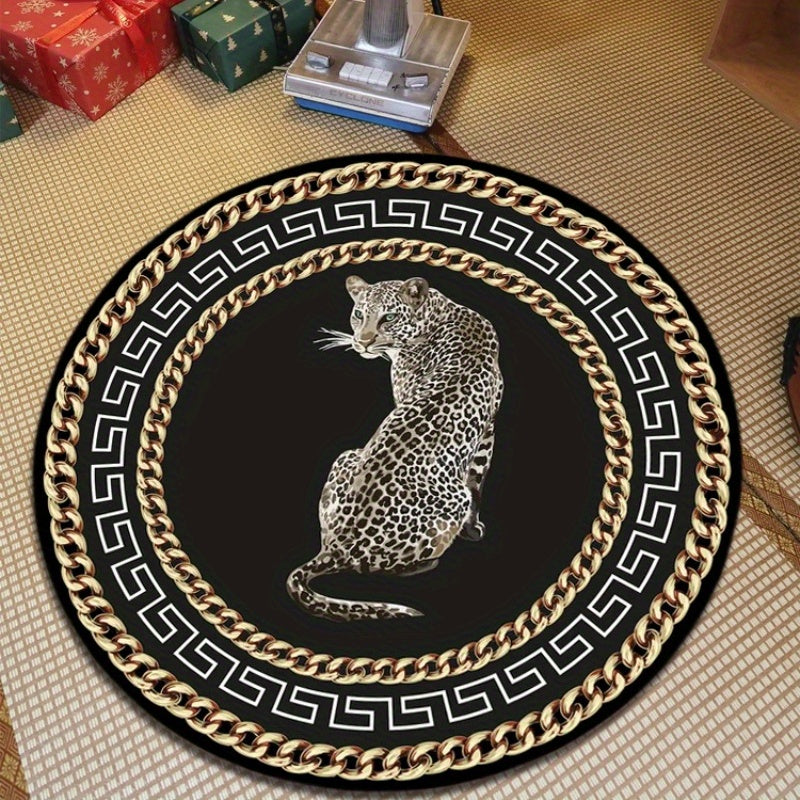 Thickened Non-slip High Quality Golden Diamond Velvet Round Light Luxury Leopard Decorative Living Room Carpet - High-end Bedroom Bedside Soft Floor Mat/Cloakroom Leisure Area/Coffee Table Plush Rug