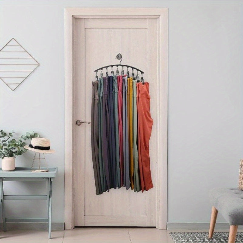 Stainless Steel Pants Hanger with 10 Clothespins, Space-Saving Wardrobe Organizer for Clothes Storage in Bedroom or Balcony, Multi-functional Wardrobe Rack for Drying Clothes.