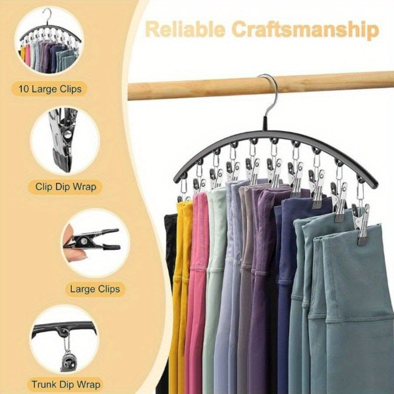 Stainless Steel Pants Hanger with 10 Clothespins, Space-Saving Wardrobe Organizer for Clothes Storage in Bedroom or Balcony, Multi-functional Wardrobe Rack for Drying Clothes.