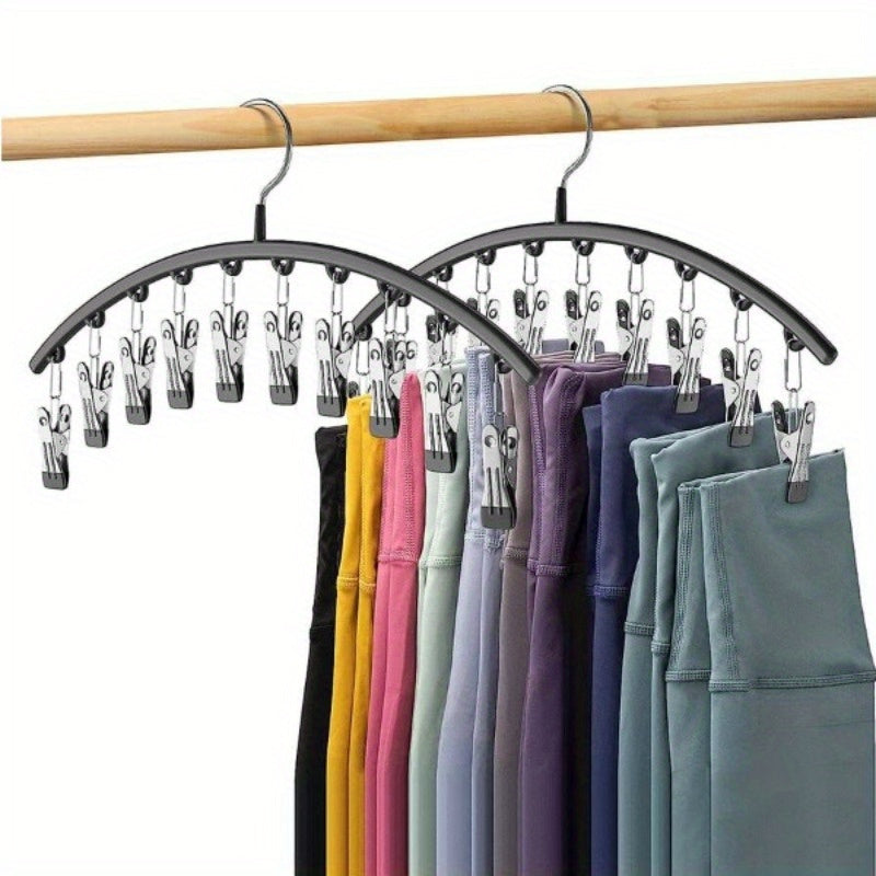 Stainless Steel Pants Hanger with 10 Clothespins, Space-Saving Wardrobe Organizer for Clothes Storage in Bedroom or Balcony, Multi-functional Wardrobe Rack for Drying Clothes.