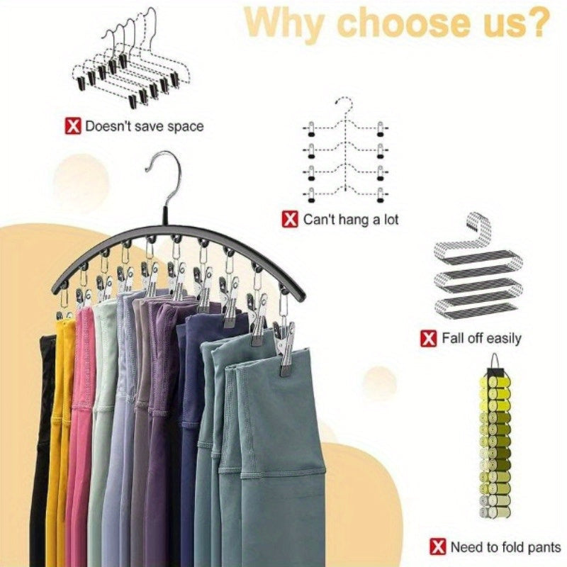 Stainless Steel Pants Hanger with 10 Clothespins, Space-Saving Wardrobe Organizer for Clothes Storage in Bedroom or Balcony, Multi-functional Wardrobe Rack for Drying Clothes.