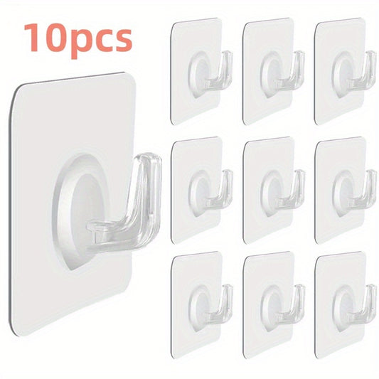 10/1pc Transparent Self-Adhesive Wall Hooks for Heavy Load Storage in Kitchen or Bathroom