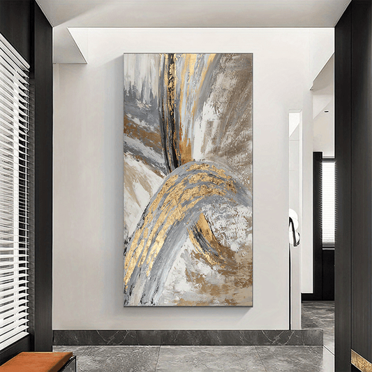 Abstract wall painting in gold for living room decor, vintage posters and prints on canvas without frame.