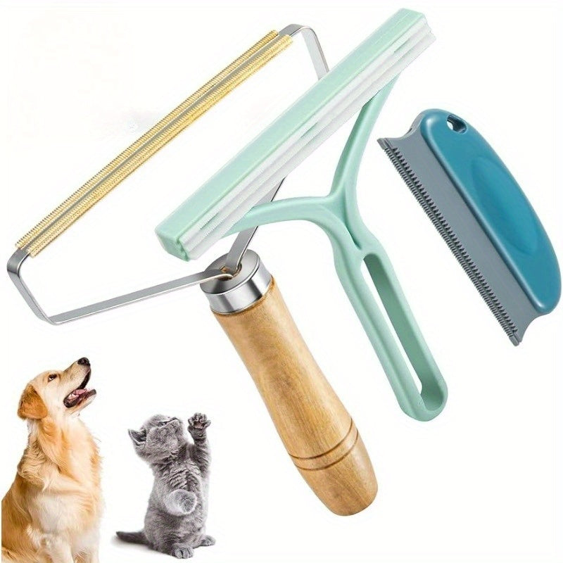 3-piece portable reusable professional pet hair remover set for cats and dogs.