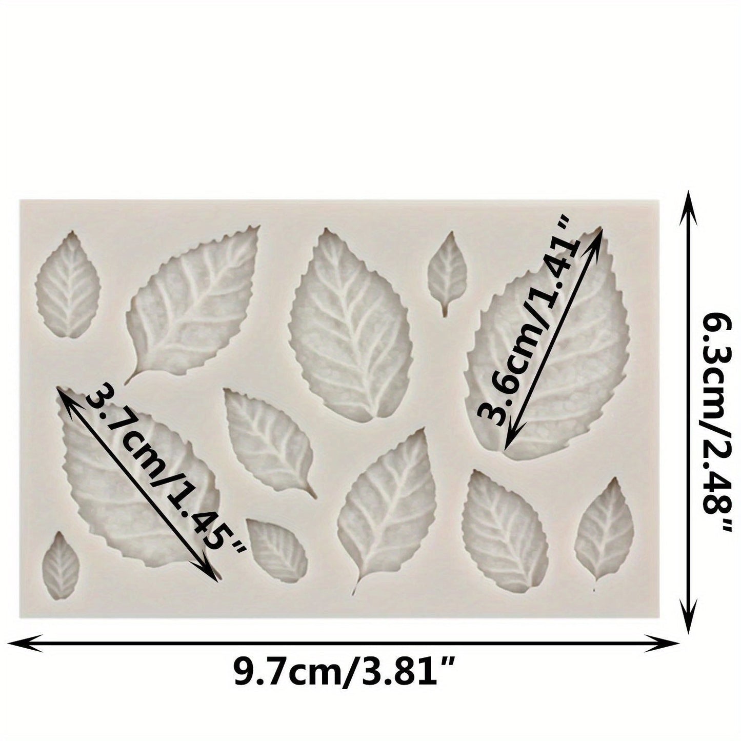 Silicone cake mold featuring rose leaves design, perfect for creating stunning flower cupcake toppers. Ideal for fondant cake decorating, baking, candy making, clay crafting, chocolate molding, and gumpaste shaping.