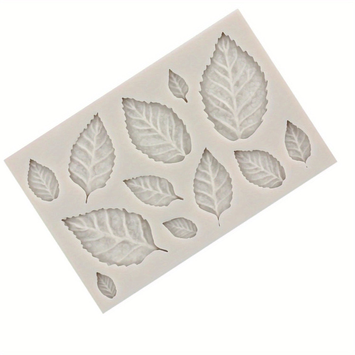 Silicone cake mold featuring rose leaves design, perfect for creating stunning flower cupcake toppers. Ideal for fondant cake decorating, baking, candy making, clay crafting, chocolate molding, and gumpaste shaping.