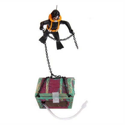 1pc Aquarium Treasure Chest Diver Ornament with Air Bubbler Decor