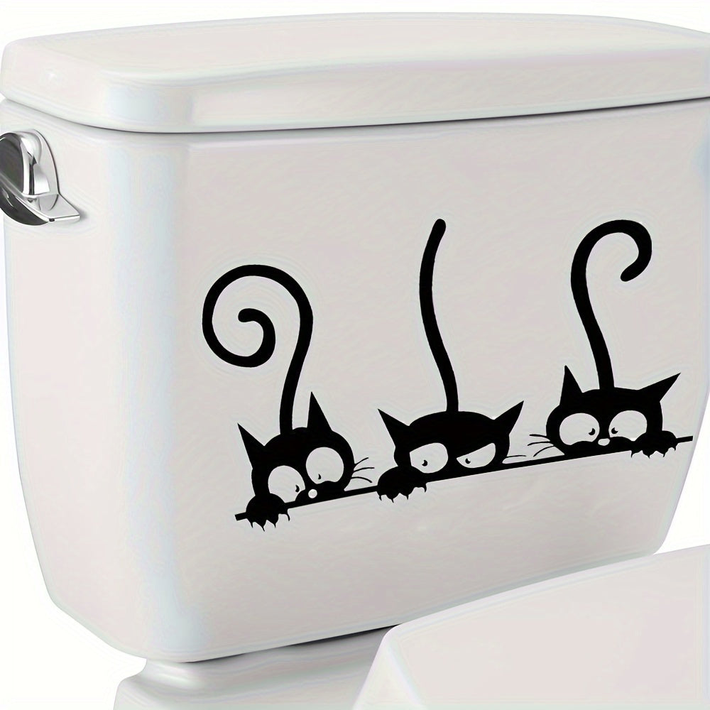 Adorable black cat decals for toilet lids: waterproof and easy to apply for bathroom humor.